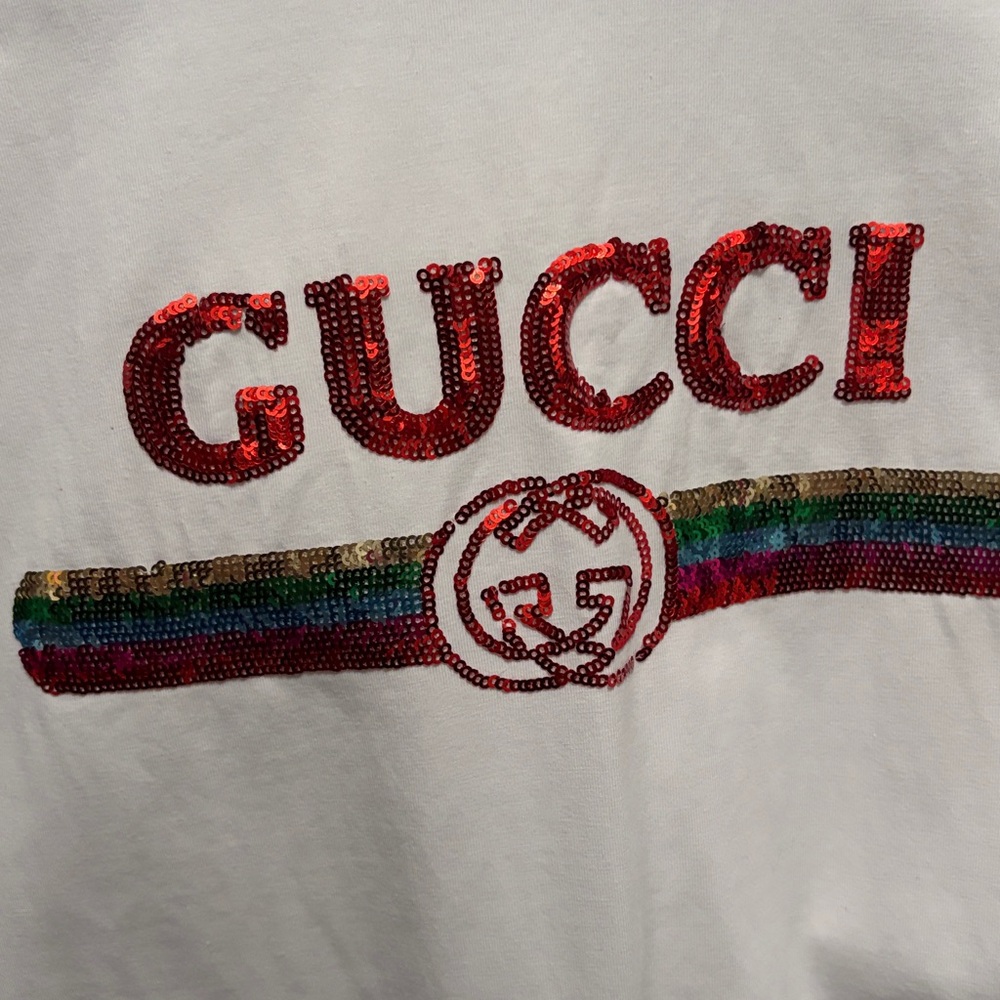 Gucci White Tee with Multicolor Logo - Picture 5 of 6